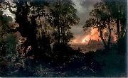 Franciszek Kostrzewski Fire of village. oil painting on canvas